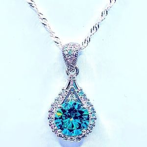 NEW! SPARKLING S925 AUSTRIAN CRYSTAL PENDANT W/ITALIAN S925 16” WAVE CHAIN!